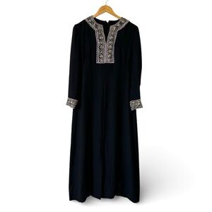 Vintage 60s Caftan Maxi Dress Black Gold‎ Metallic Purple Retro Womens Medium